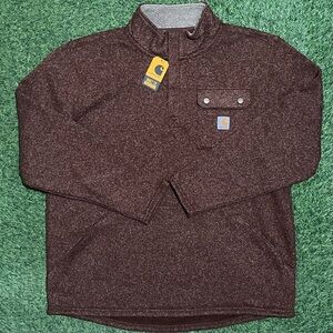 NWT Carhartt Mens XL Relaxed Fit 1/4 Zip Pocket Sweater Fleece Brown TS6378-M
